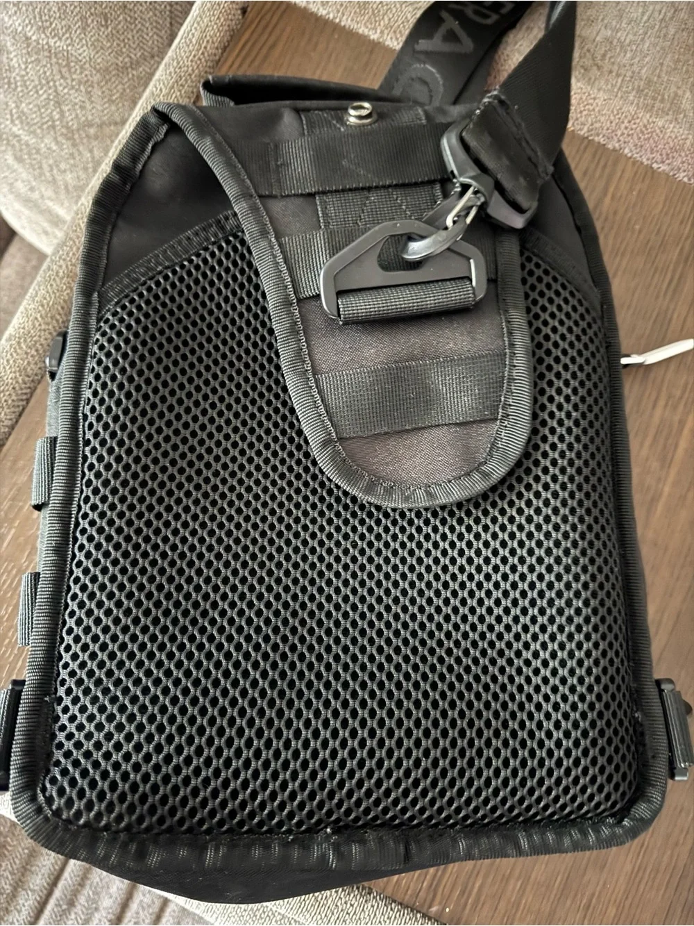WOLF Black Compact Tactical Messenger Sling Bag with Webbing